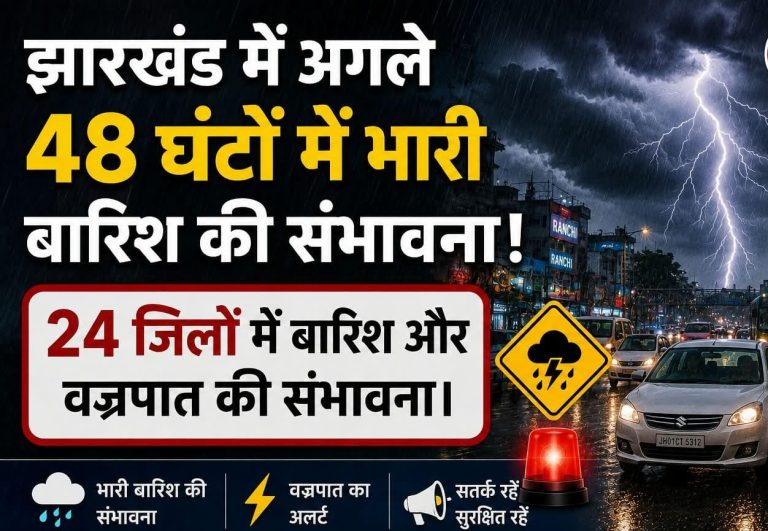 झारखंड में अगले 48 घंटे भारी बारिश का अलर्ट, सभी 24 जिलों में वज्रपात की चेतावनी 